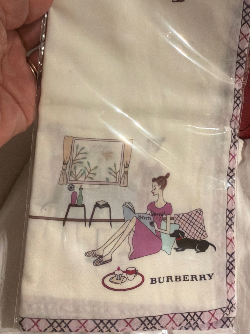 Burberry Cream Silk Scarf with Pink & Black Print - Picture 2 of 6